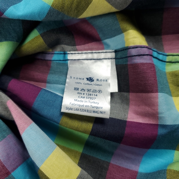 Stone Rose Shirt Mens 2XL Size 6 Button Down Colorful Gingham Plaid Geometric - Picture 10 of 12
